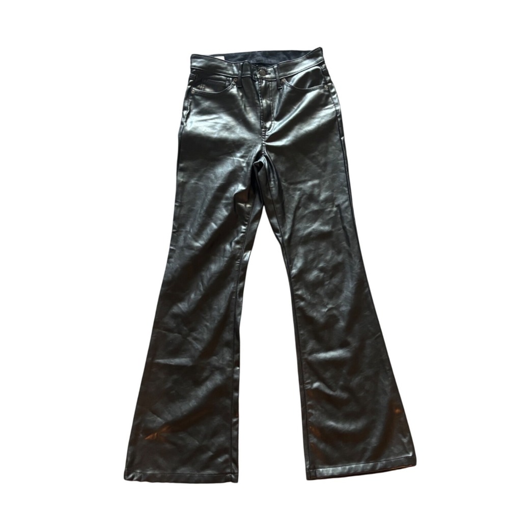 Gap Womens 70s Flare High Rise Faux Leather Pants Black Size 27 cyberpunk
